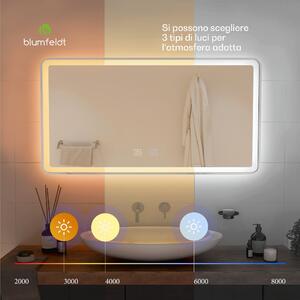 Blumfeldt Caledonian - Specchio da bagno a LED, specchio da bagno, design LED IP44, 3 temperature di colore, 120x70 cm, dimmerabile, funzione antiappannamento, tasto touch