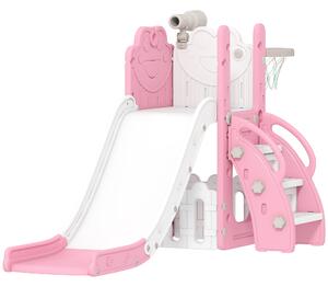 AIYAPLAY Scivolo 5 in 1 per bambini in HDPE con telescopio e canestro, rosa e bianco | Aosom Italy