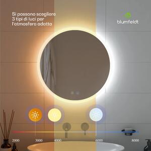 Blumfeldt Caledonian - Specchio da bagno a LED, specchio da bagno, IP44, design a LED, 3 temperature di colore, 60 cm, dimmerabile, funzione antiappannamento, pulsante a sfioramento, rotondo