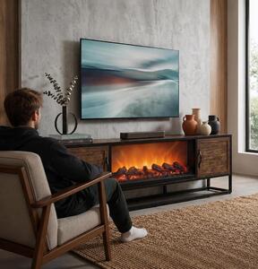 Mobile TV in legno e metallo, design industriale, camino, stile rustico, armadio, griglia