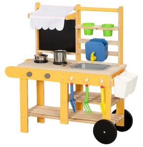 AIYAPLAY Cucina in Legno per Bambini con 15 Accessori, Cucina Giocattolo per Bambini, Gialla | Aosom Italy