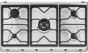Smeg Piano Cottura 5 Fuochi a Gas Larghezza 90 cm (1 Bruciatore Tripla Corona) in Acciaio Inox colore Inox - SRV596O