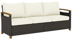 Outsunny Divanetto da Esterno a 3 Posti in Rattan PE, con Braccioli Effetto Legno, Cuscini Lavabili, Marrone e Crema | Aosom Italy