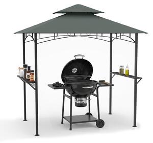 KOMFOTTEU, struttura di copertura per barbecue, cestino, ganci, 2 ripiani, dimensioni 240 x 151 x 255 cm (grigio)