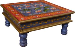 Tavolino dipinto, mini tavolo, panca con fiori - Ninfea blu/rosso/giallo, legno, 16*38*38 cm, tavolini da caffè e tavolini da terra