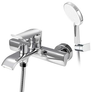 Rubinetto per vasca da bagno con erogatore a cascata e 3 tipi di getto, set doccetta manuale, cromato