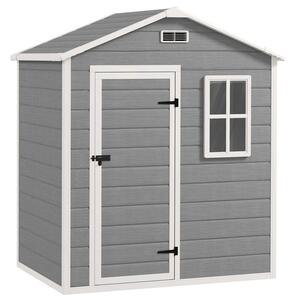 Capanno da Giardino 182x121x200 cm Box con Pavimento Finestra Porta con Serratura e Prese d'Aria in Plastica Grigio