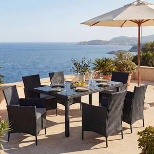 Set in poly rattan Halden, mobili da giardino, set da balcone, set di sedute ~ antracite, cuscini antracite