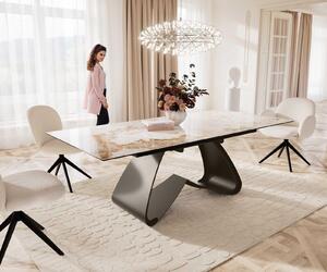 DELIFE Tavolo da pranzo Edge 180-220x100, piano in Vetroceramica Minas Melange bianco-beige, base a W con finitura effetto titanio, allungabile