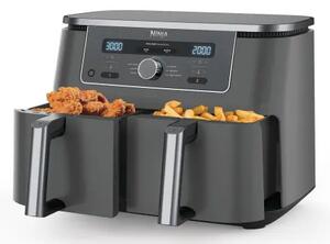 Ninja Friggitrice ad Aria 9,5 Litri Doppio Cestello Potenza 2470 Watt con Timer Digitale e Display colore Grigio - DZ400EU