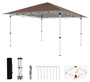 KOMFOTTEU, gazebo pieghevole 350x350 cm, tenda pop-up con altezza regolabile, sistema di chiusura centralizzato e sporgenza del tetto, protezione solare, gazebo impermeabile con borsa, ideale per terrazza, giardino e cortile, colore marrone