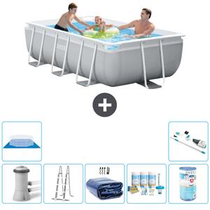 Piscina Intex con struttura a prisma rettangolare - 300 x 175 x 80 cm - grigio - inclusa pompa - tenda a scaletta - pacchetto manutenzione - filtro - telo di fondo - aspirapolvere
