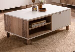 Tavolino Menorca in bianco e legno chiaro effetto vintage, 110 x 60 cm, con vano portaoggetti