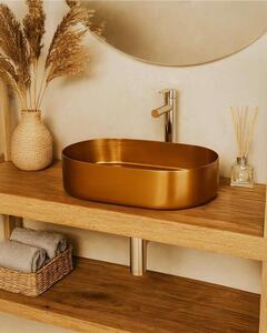 Lavabo 55x35 da appoggio con valvola e flessibile oro rosa