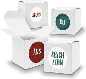 Calendario dell'Avvento da riempire, 24 cubetti da 6,5 cm, BIANCO + adesivi V04 Z27