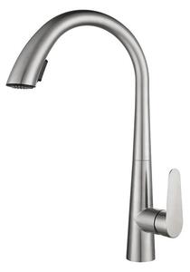 Miscelatore da cucina estensibile, orientabile a 360°, acciaio inossidabile spazzolato, due modalità di getto, valvola in Vetroceramica, miscelatore monocomando, adatto all'alta pressione, argento
