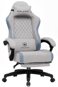 Sedia da gaming GTPLAYER, ergonomica, per PC. Tessuto traspirante, grande e alta, girevole, con poggiapiedi, colore grigio