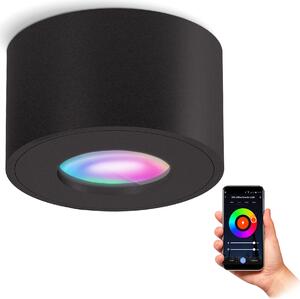 SSC-LUXon CELI-1 faretto da superficie nero a prova di umidità IP44 con lampada LED Smart RGB+W - spot da soffitto compatibile con Alexa, Siri e Google