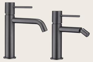 Coppia rubinetti lavabo e bidet senza scarico grigio metallico Memo