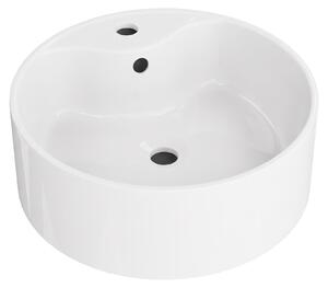 LAVITA Lavabo da appoggio Teneryfa | Lavabo da appoggio rotondo | Lavabo con troppopieno e foro per rubinetto | In porcellana di alta qualità | Lavabo | 41x41x15 cm | Bianco lucido