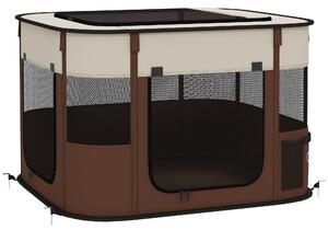 PawHut Box per Animali con 6 Finestre, 3 Porte e 2 Borse Portaoggetti, Poliestere e Acciaio, 74x60x45 cm, Marrone | Aosom Italy
