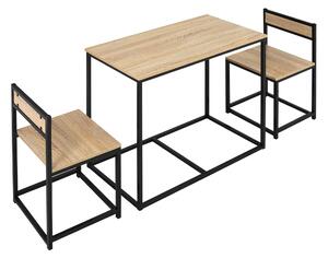 HOMCOM Set Tavolo e sedie da Sala da pranzo Set da 1 Tavolo + 2 sedie incastonabili per Cucina - metallo Nero Effetto quercia Chiara