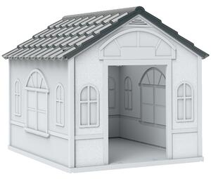 PawHut Casetta per Cani in PP Impermeabile con Tetto Inclinato e Porta di Ingresso, 65x75.7x63 cm, Grigio | Aosom Italy