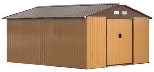 Outsunny Casetta da Giardino con 2 Porte Scorrevoli e 4 Prese d'Aria in Acciaio colorato e PP, Tetto inclinato, 340x386x200cm, Giallo | Aosom Italy