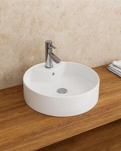 Ciotola 46,5 Cm Da Appoggio con bordo rubinetteria In Porcellana Bianco New Line O2