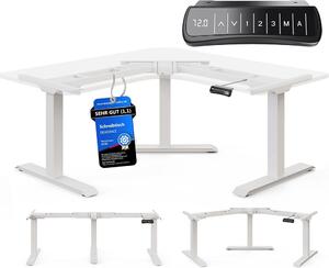 Scrivania DESKSPACE CORNER, regolabile elettricamente in altezza, solo struttura bianca