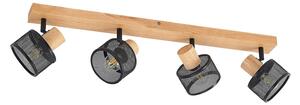 Faretto da soffitto Lindby Evinora, 77 cm, nero, 4 luci, legno