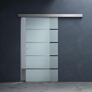 Set completo porta scorrevole in vetro Mai & Mai Amalfi con 5 strisce di vetro satinato, tipo di maniglia: maniglia a conchiglia, LxA: 90x205 cm, distanza dalla parete 25 mm, vetro di sicurezza ESG da 8 mm