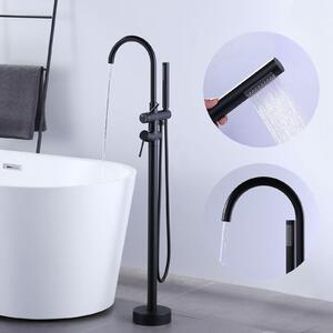 Rubinetto da bagno freestanding con doccetta e flessibili, colore nero