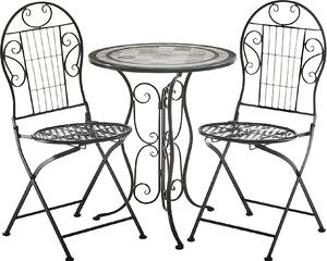 Kobolo gruppo di sedute 1 tavolo 2 sedie mosaico - metallo nero terrazza balcone mobili da giardino set tavolo da giardino gruppo di sedute salotto mobili da esterno salotto deco