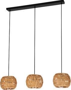 Lampada a sospensione EGLO Sheldon, lampada a sospensione per tavolo da pranzo a 3 luci, lampada da tavolo da pranzo in stile boho, lampada a sospensione con paralume in carta intrecciata, attacco E27, 91 cm