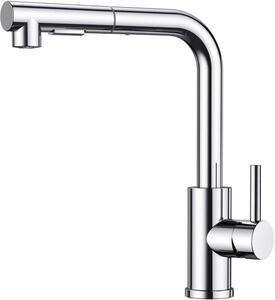 Miscelatore a L in acciaio inossidabile, rubinetto da cucina orientabile con funzione a spruzzo, rubinetto da cucina, orientabile a 360°, cromo lucido