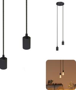 SSC-LUXon PARU lampada a sospensione vintage a 2 luci in nero - lampada a sospensione di design con cavi tessili regolabili e prese E27