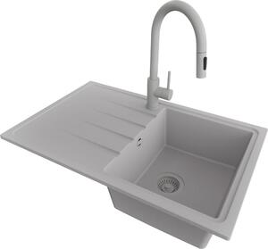 Lavello PRIMAGRAN in granito grigio 78x50cm, lavello 1 vasca + rubinetto cucina 40x20cm + set di scarico, lavello cucina da base 45 cm - Milano