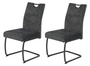 Hela Tische, set di 2 sedie a sbalzo LAURINA - rivestimento in velluto antracite - seduta comfort XL - cestino a molla - struttura in tubo tondo di metallo - maniglia -140kg di portata