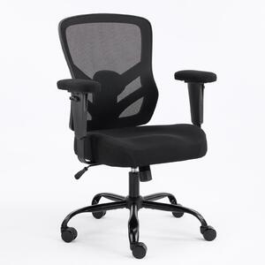Sedia girevole da ufficio moderna, nera, con imbottitura, schienale e braccioli, dotata di rotelle e seduta regolabile in altezza, ideale per l'ufficio e lo smart working