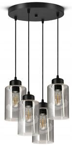 FKL DESIGN Home Deco plafoniera plafoniera nera 4 luci E27 lampada con paralume in vetro della serie N535 (DRH4)
