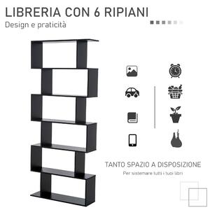 HOMCOM libreria in Legno, Scaffale a Ripiani, Mobile Guardaroba Contemporaneo Decorativo Autoportante a 6 Livelli, Nero 80 × 23 × 192cm