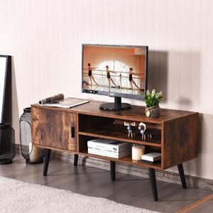 Costway Mobile per TV moderno e mid-century per schermo fino a 42”, Supporto TV con armadio laterale, Marrone rustico