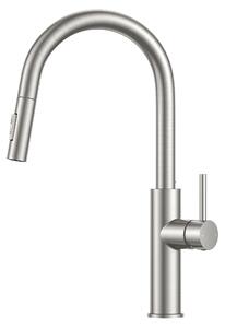 Rubinetto da cucina con soffione estraibile, collo alto, rotazione a 360°, acciaio inossidabile