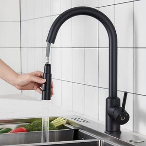 Rubinetto da cucina nero con collo alto e doccetta estraibile