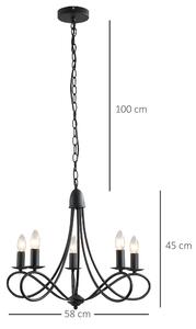 HOMCOM Lampadario con 5 candelieri pieghevole altezza regolabile vintage in acciaio nero Diametro 58 x 45cm