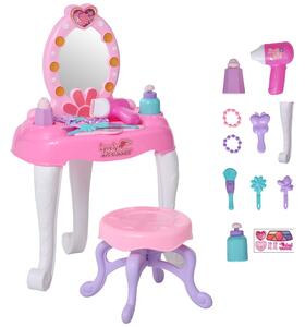 HOMCOM Set da Trucco giocattolo accessori per il trucco, luce specchio musica, per ragazza 3+ anni, PP rosa