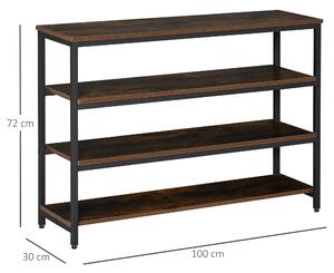 HOMCOM Scaffale Stile Industriale 4 Ripiani, Mobile Libreria per Soggiorno,  Ingresso, Camera da Letto, Metallo e Legno, Marrone, 100x30x72cm