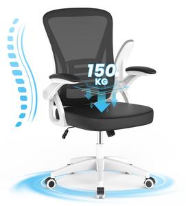Sedia da ufficio - Seduta ergonomica - Sedia con braccioli ribaltabili a 90° - Supporto lombare - Regolabile in altezza - Bianco e nero