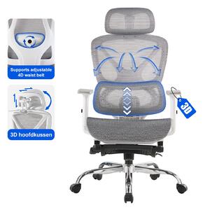 SevenComfort Sedia da ufficio ergonomica con poggiapiedi Braccioli e poggiatesta 3D Schienale regolabile Rivestimento in rete traspirante Grigio
